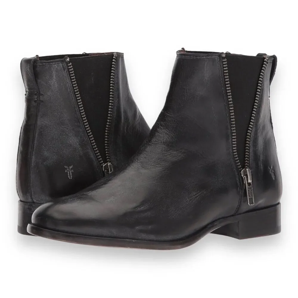 Frye Black Zipper Ankle Booties - Picture 2 of 13